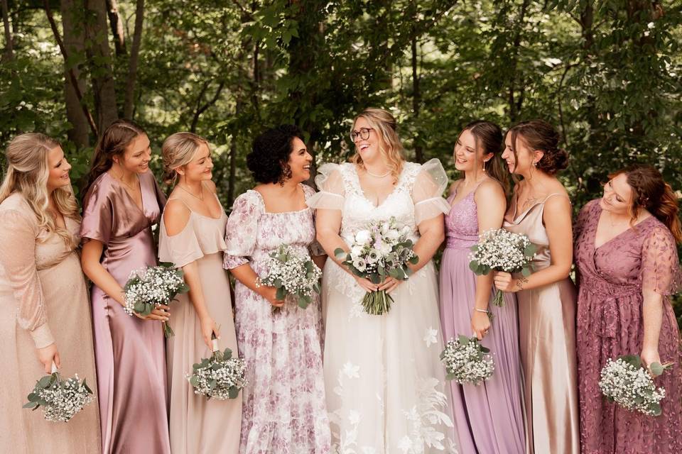 Bridesmaids in the courtyard