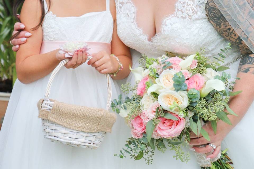 Bride with flower girl