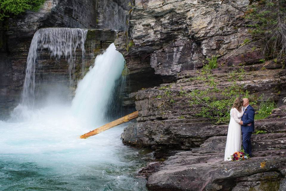 Glacier park waterfall wedding
