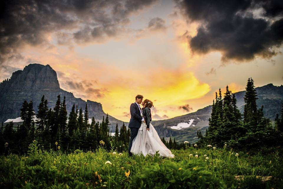 Glacier park sunset wedding