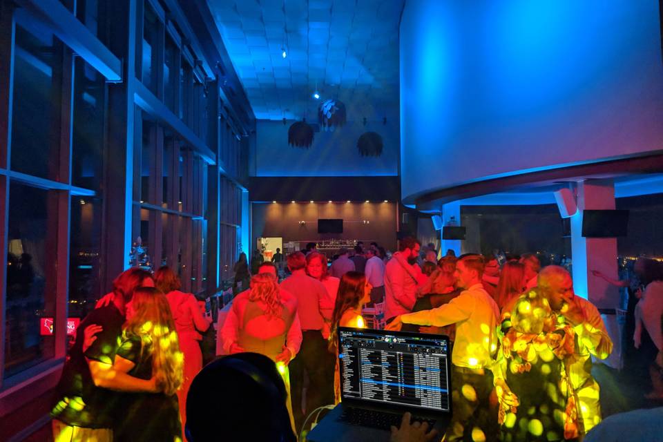 Wedding Reception dance floor lighting at Hancock Stadium 5.5.18!!