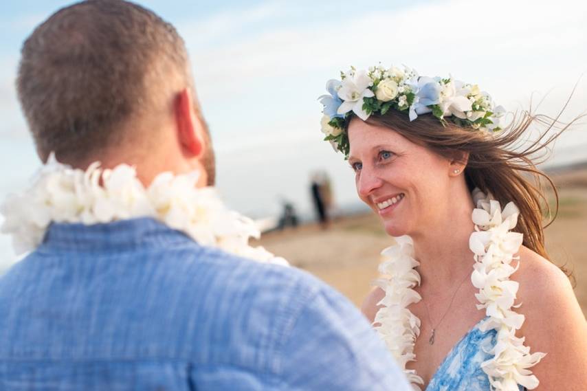 Bride wears custom haku lei