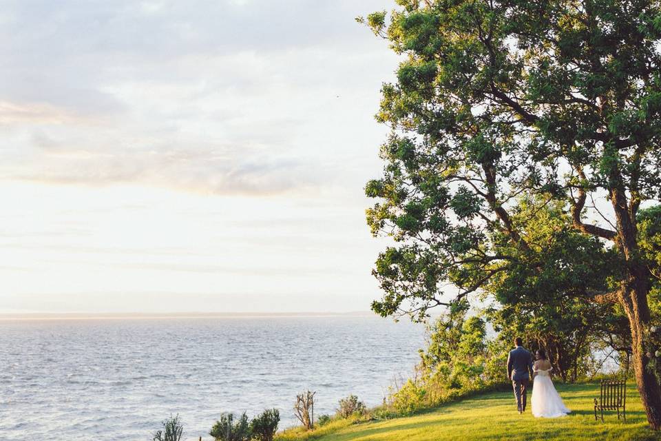 Sunset wedding-day portrait
