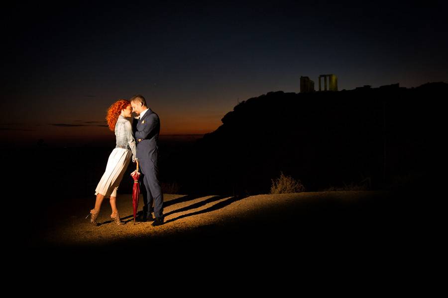 Couple on the beach at night