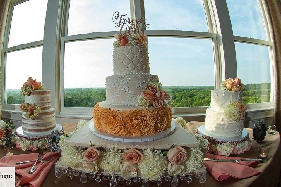 Multiple layered wedding cake