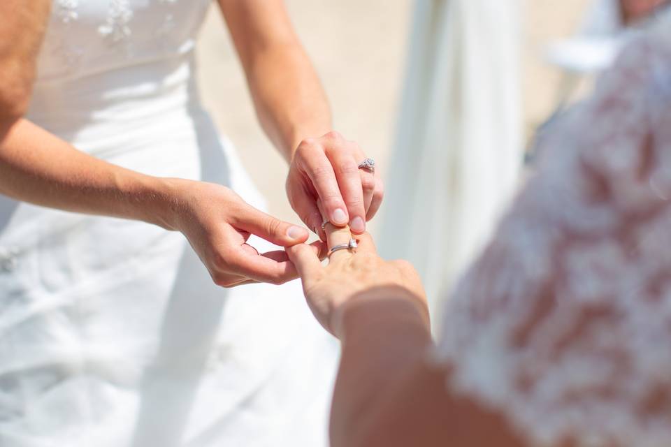 LGBTQ couple exchanging rings