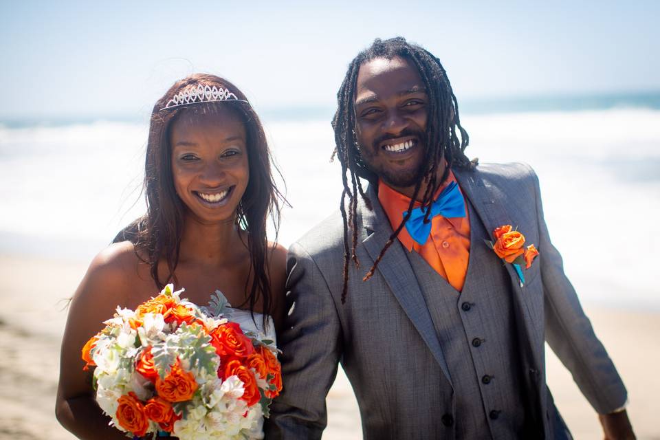 Beautiful couple with bouquet