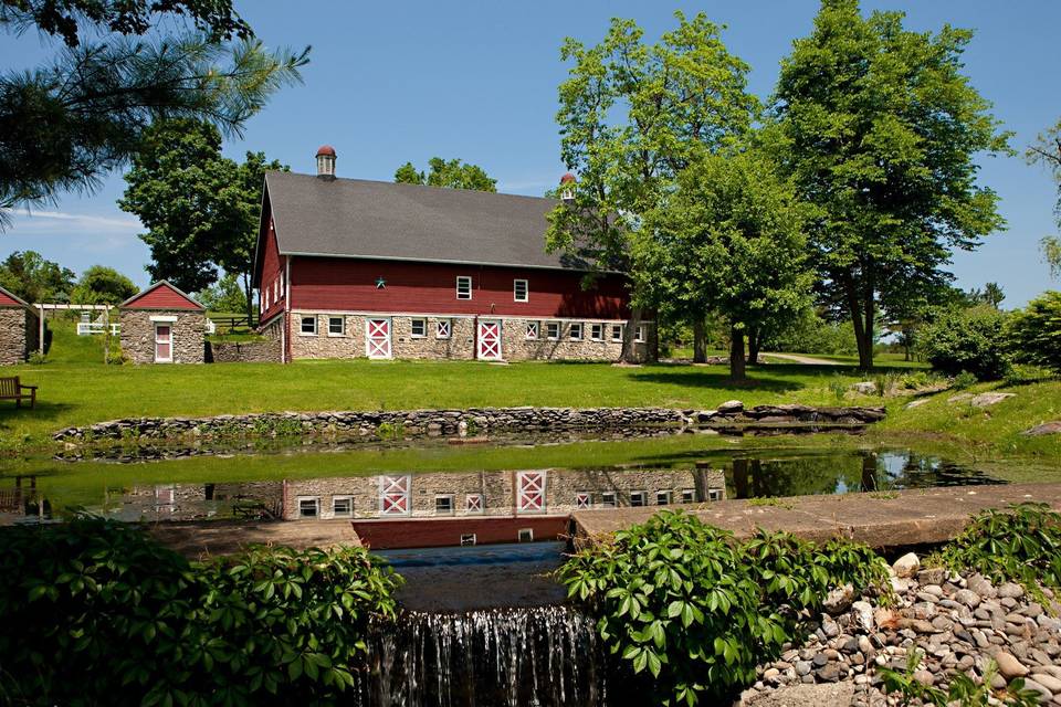 The barn from across the smallest pond.