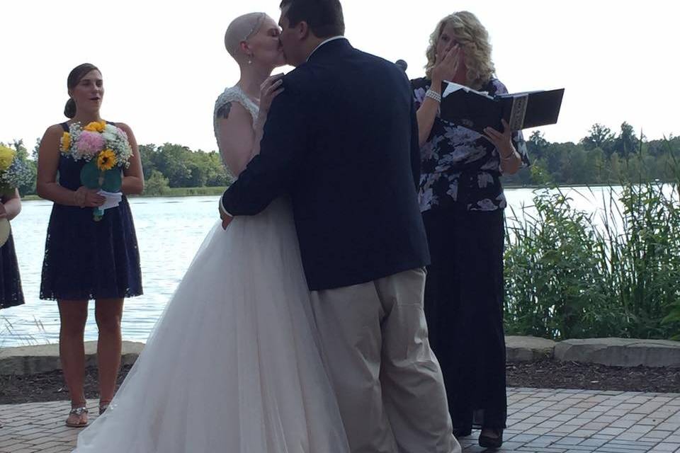 Newlyweds kiss