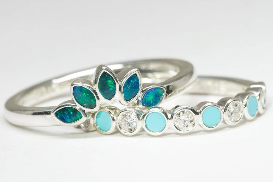 Opal, Turquoise, Diamond Bands