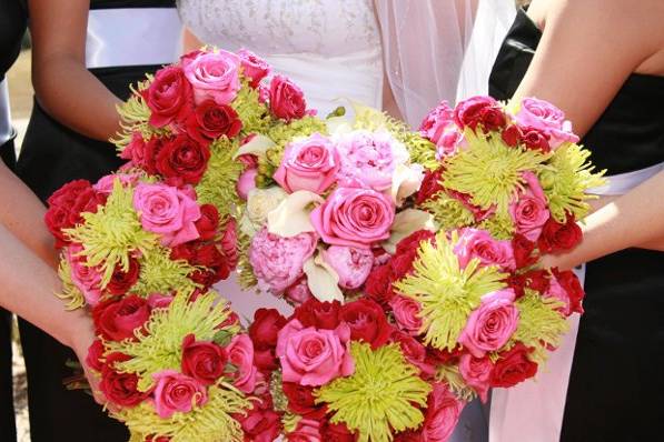 Lime green and pink pops of color for the bride and bridesmaids