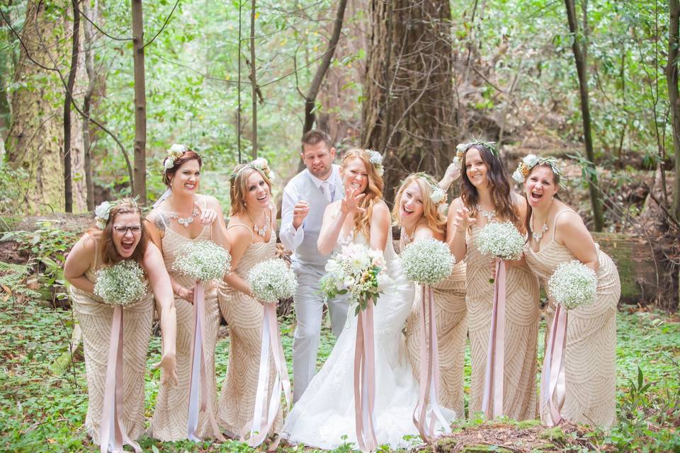 Bride and her bridesmaids