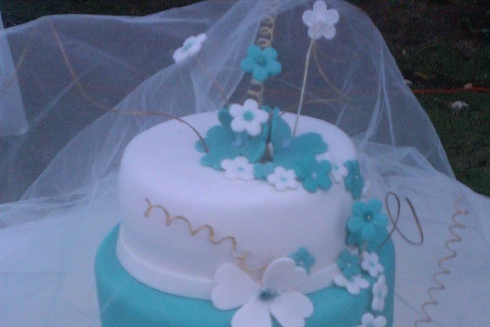 Blue and white cake