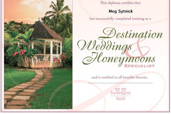 Destination Wedding Specialist Certification.