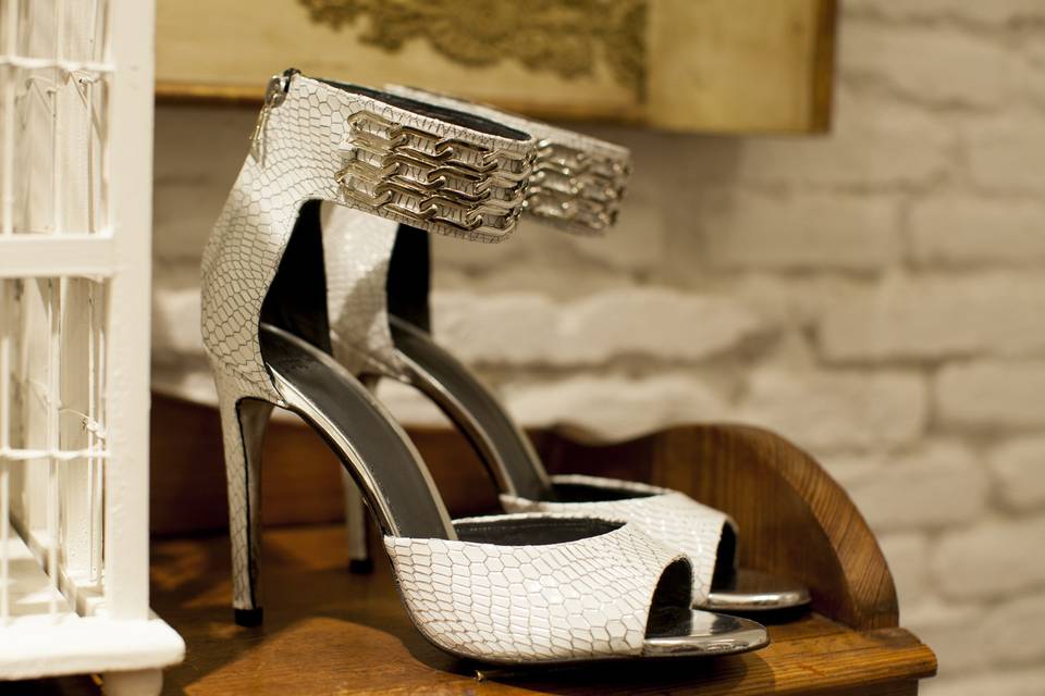 White snake print leather sandals, JustENE Argento