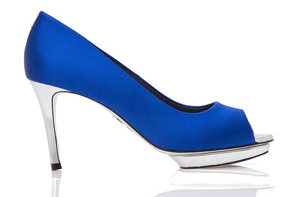 Electric blue silk platform peep toe, JustENE Lago