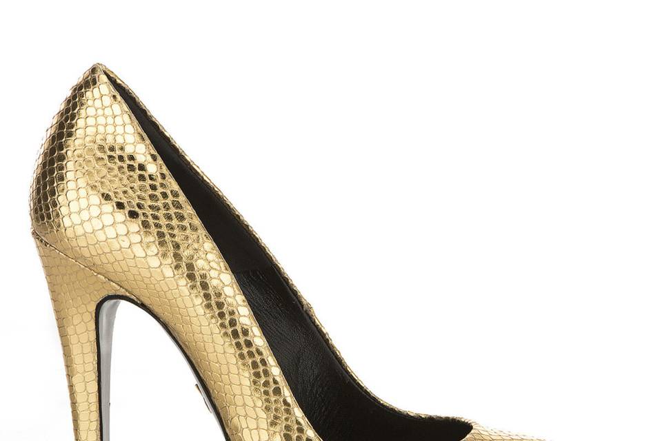 Gold snake print leather pointy toe pump, JustENE Egypt