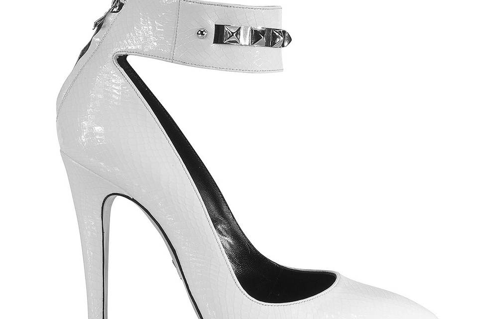 White snake print patent leather ankle strap pump, JustENE Spirit