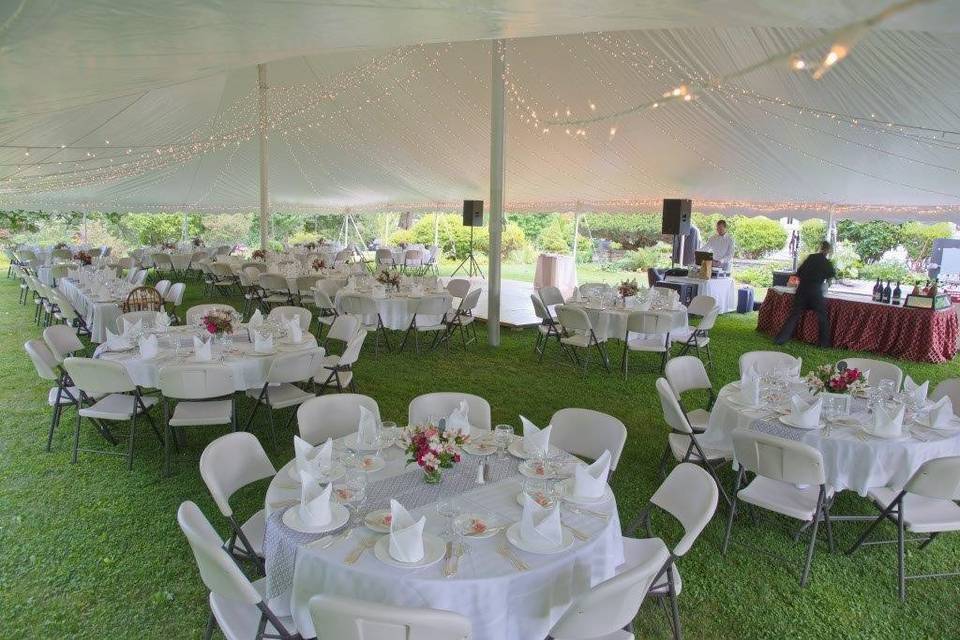 A tented reception for 200 on our side lawn.