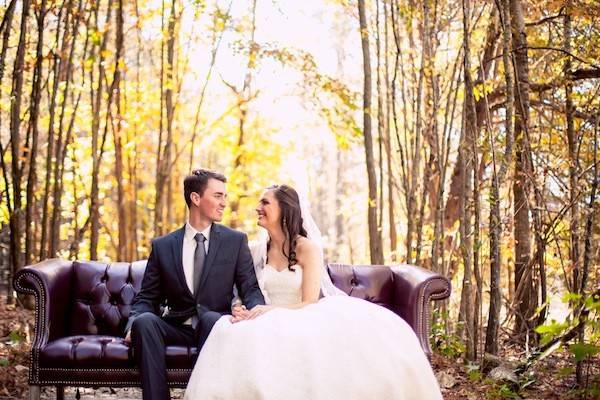 Newlyweds on the leather couch