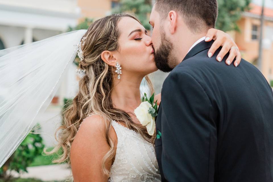 Newlyweds kiss