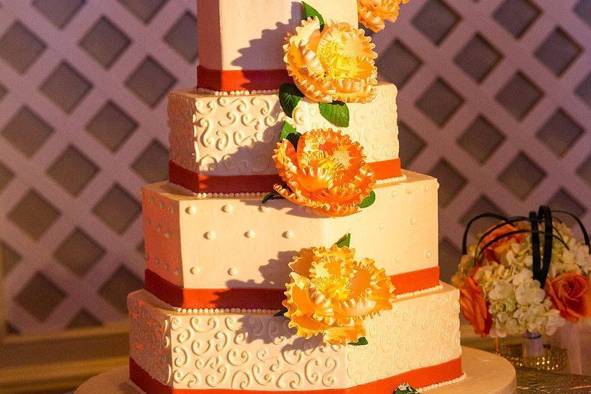 Multiple layered wedding cake