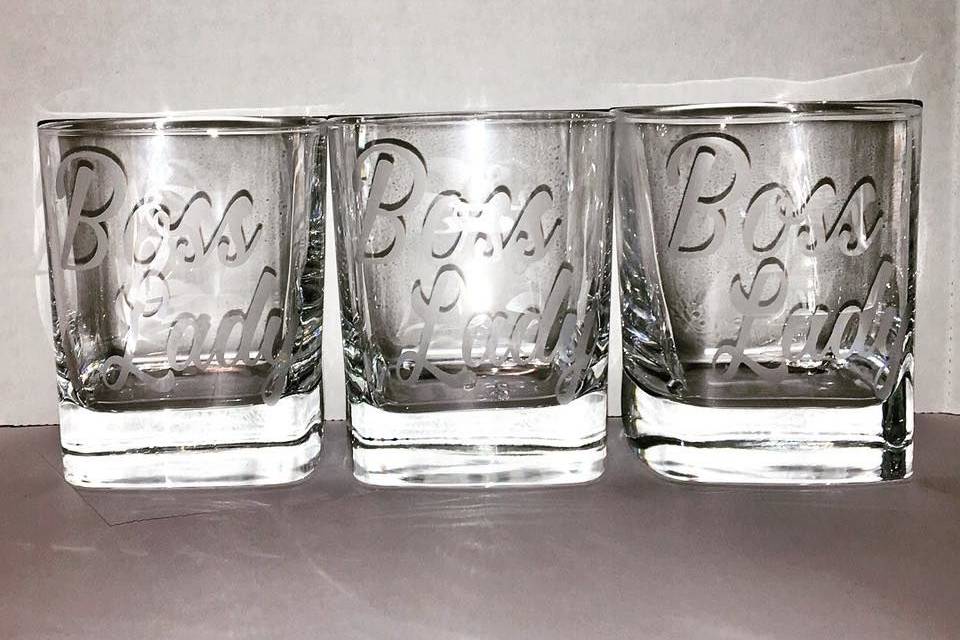 Etched Bridesmaid 'Boss Lady' Whiskey Glasses