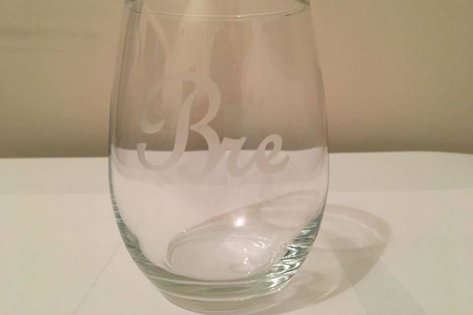 Etched Bridesmaid 'Bre' Wine Glass
