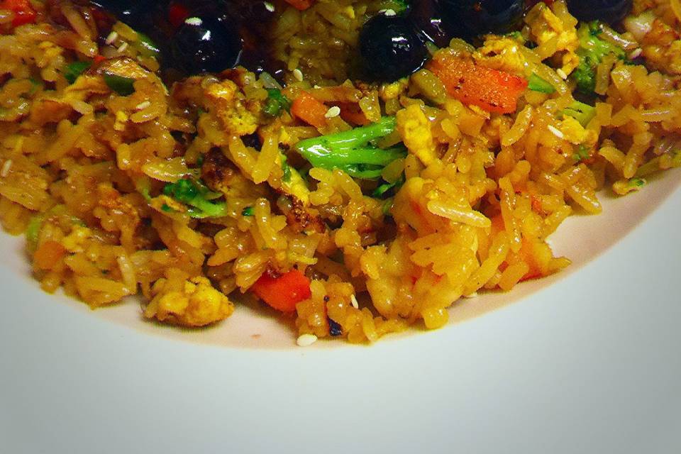 Shrimp Fried Rice with Wildberry Compote