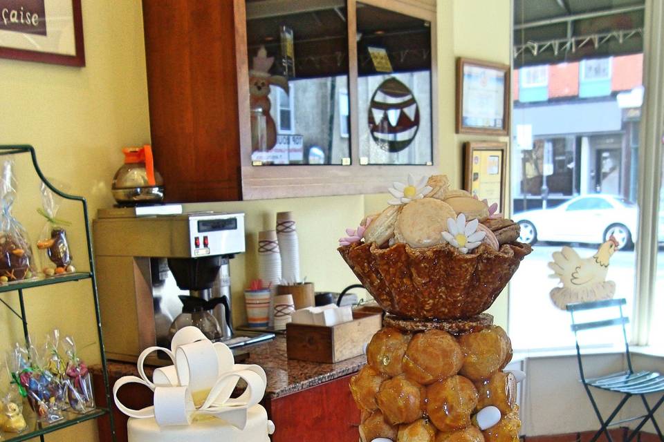 Wedding cake and croquembouche tower