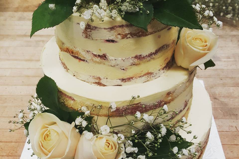 Floral naked wedding cake
