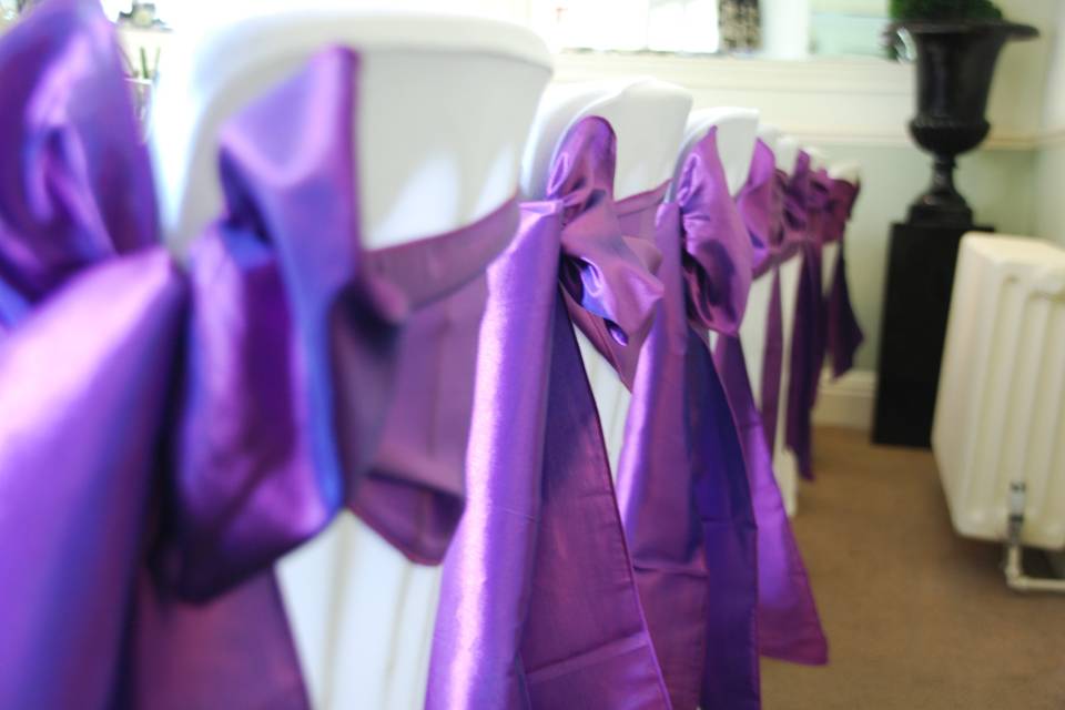 purple taffeta sashes