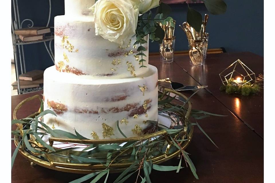 Semi naked cake w/ gold leaf