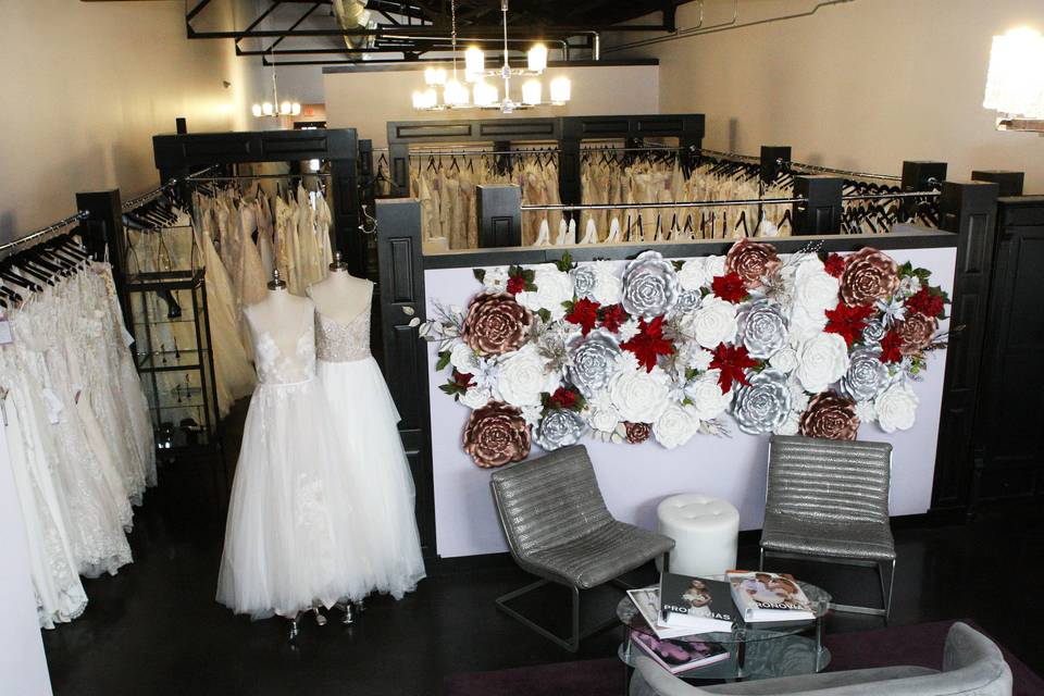 Array of wedding gowns