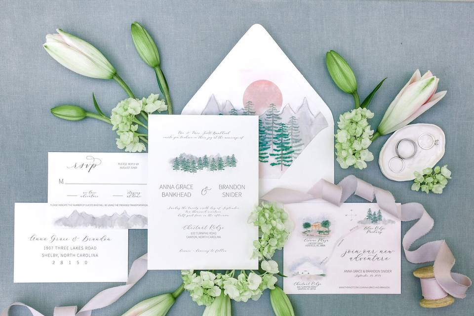 Watercolor wedding invitations