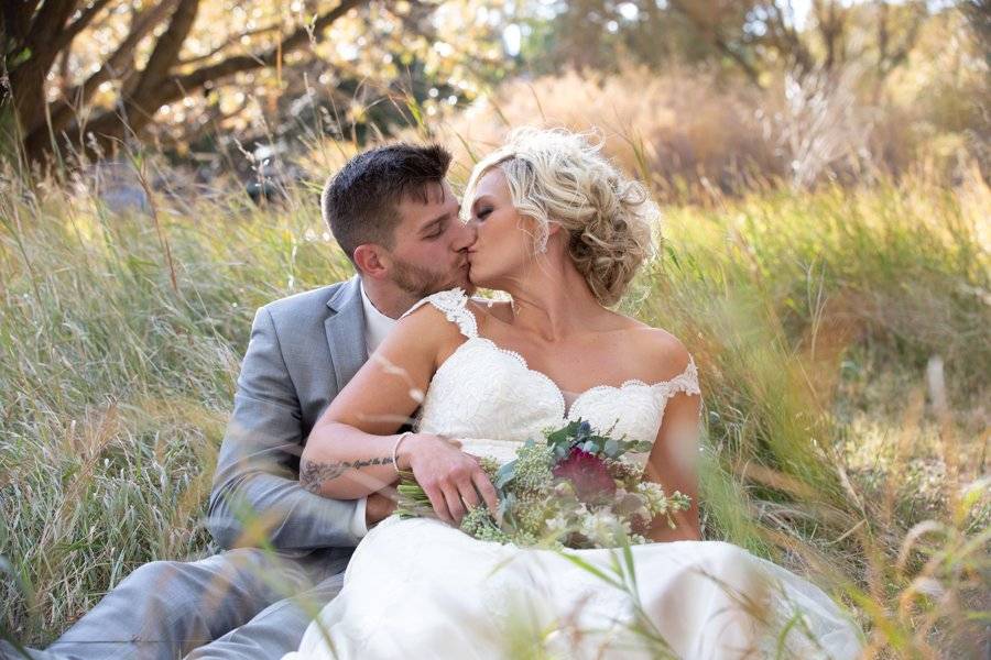 Bride and groom kissing