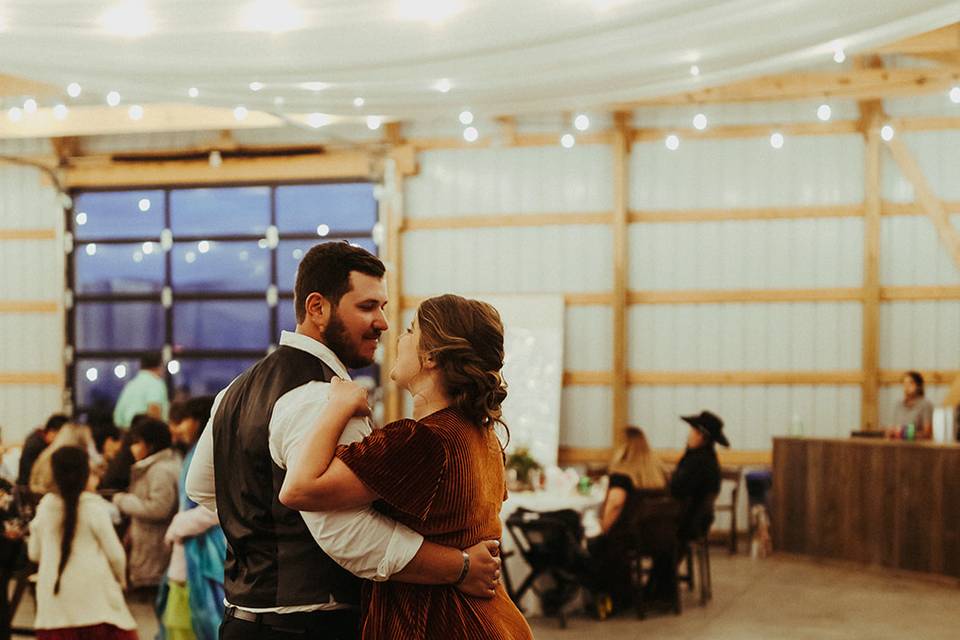 Cutting the rug in the barn