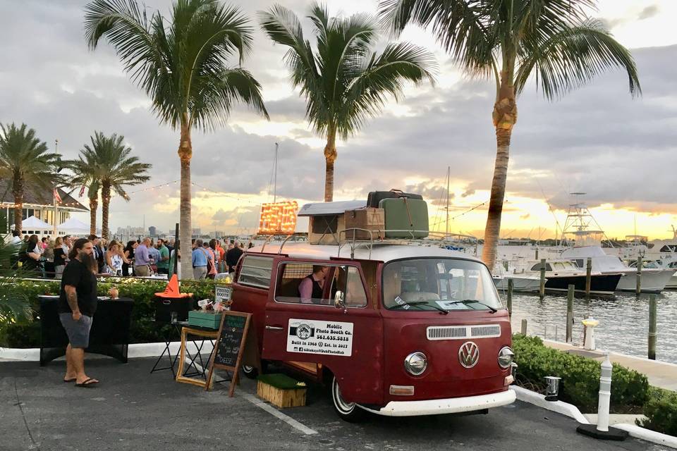 Waterfront wedding booth setup