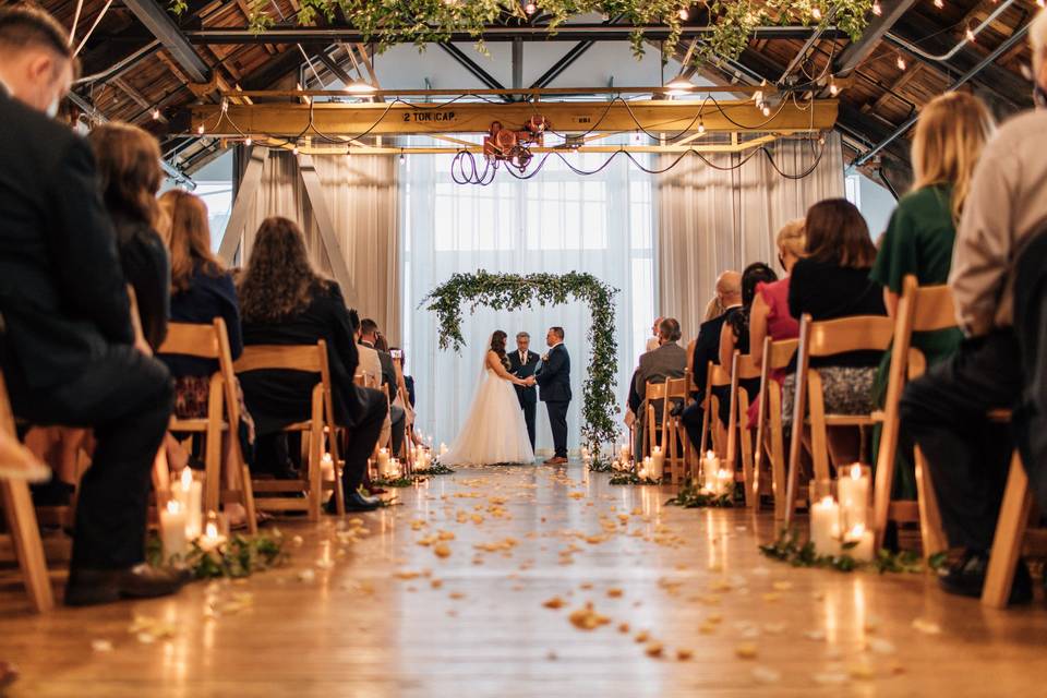 Suspended greenery arch