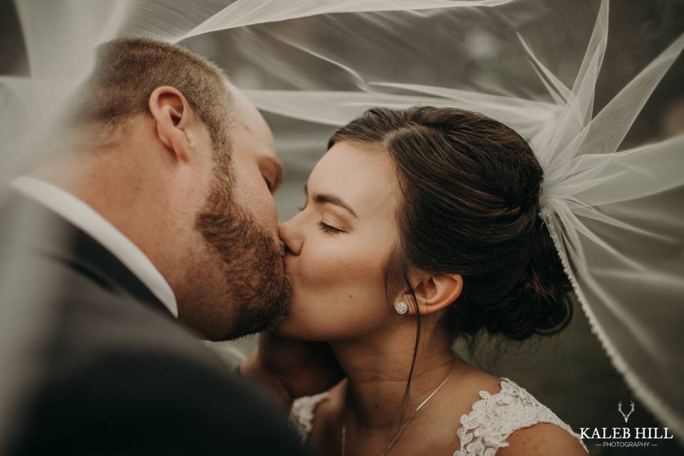 Kiss beneath the veil - Kaleb Hill Photography