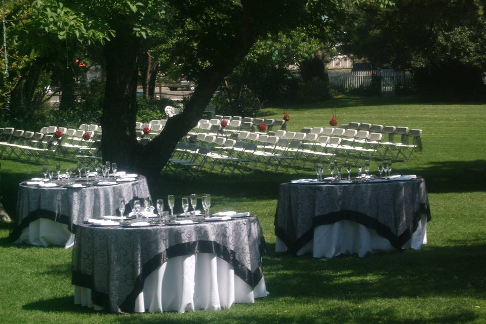 Outdoor wedding and reception space