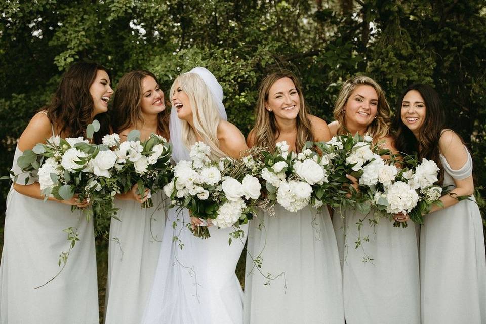 White florals bridal party