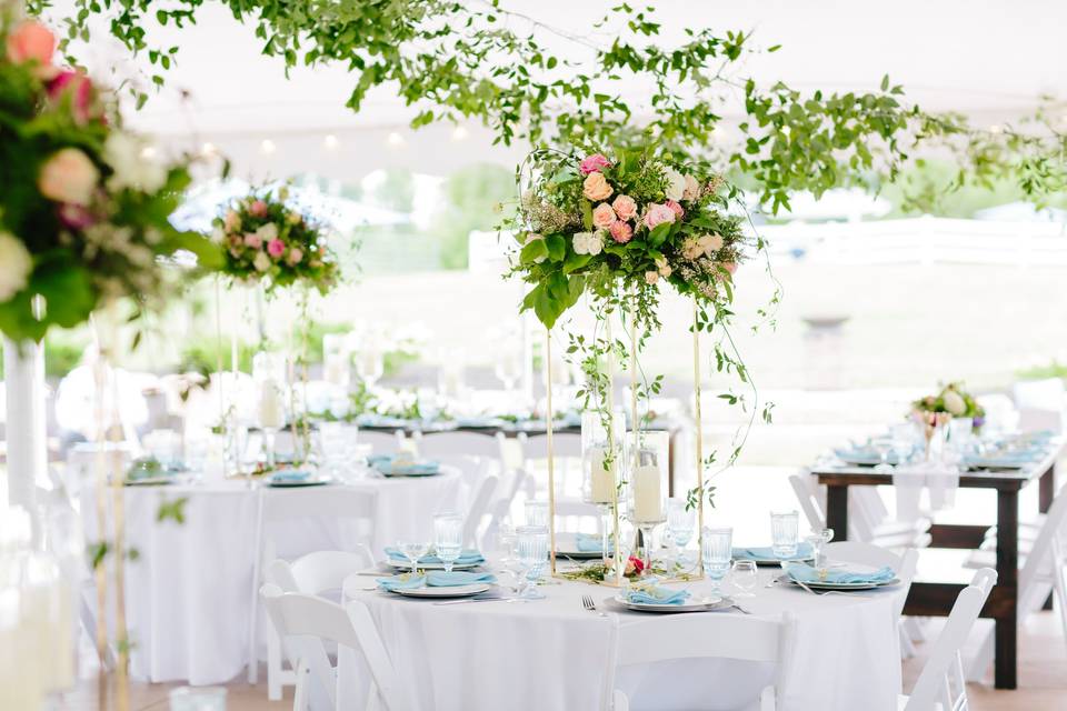 Tall centerpiece tent greenery