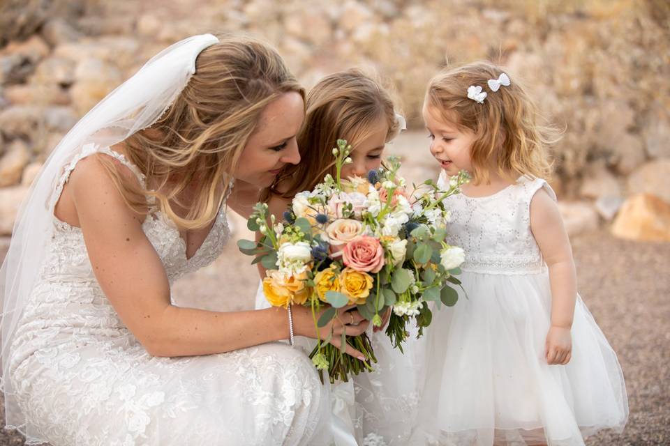 Bride with her flower girls