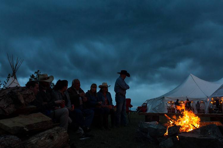 A campfire at night