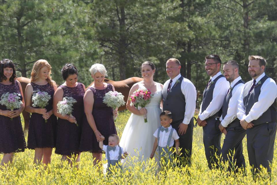 Wedding party in a field