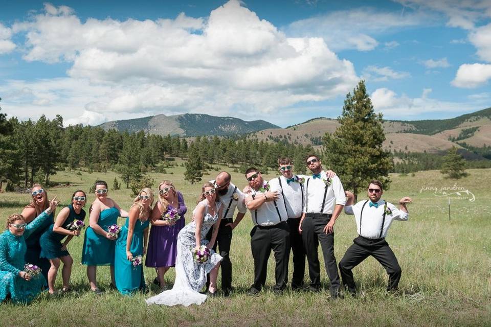 A jubilant wedding party