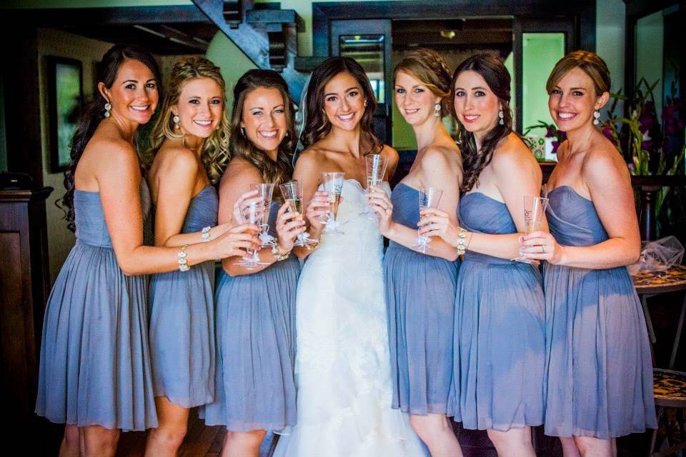 Happy bride and bridesmaids