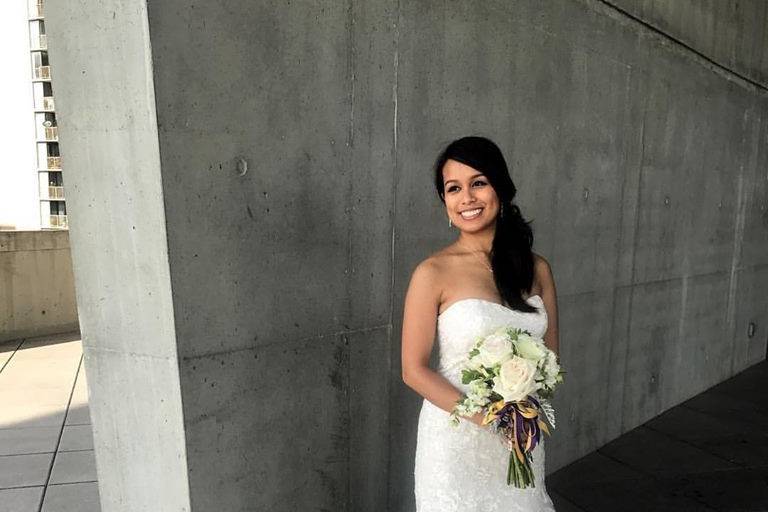 The bride holding her bouquet