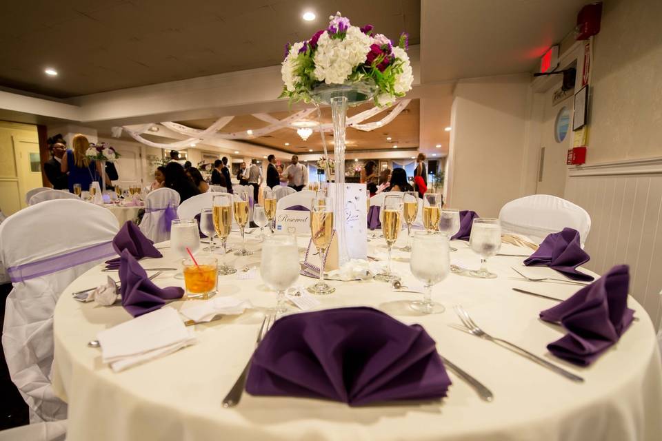 Dining table with centerpiece